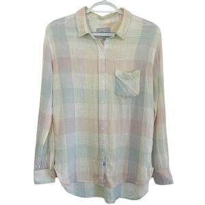Rails Charli Pastel Buffalo Plaid Linen Blend Button Down Shirt XS Coastal Beach